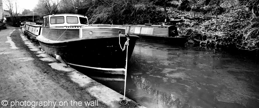Boat on the Rochdale Canal, Hebden Bridge, Calderdale, Yorkshire. 110cmx46cm